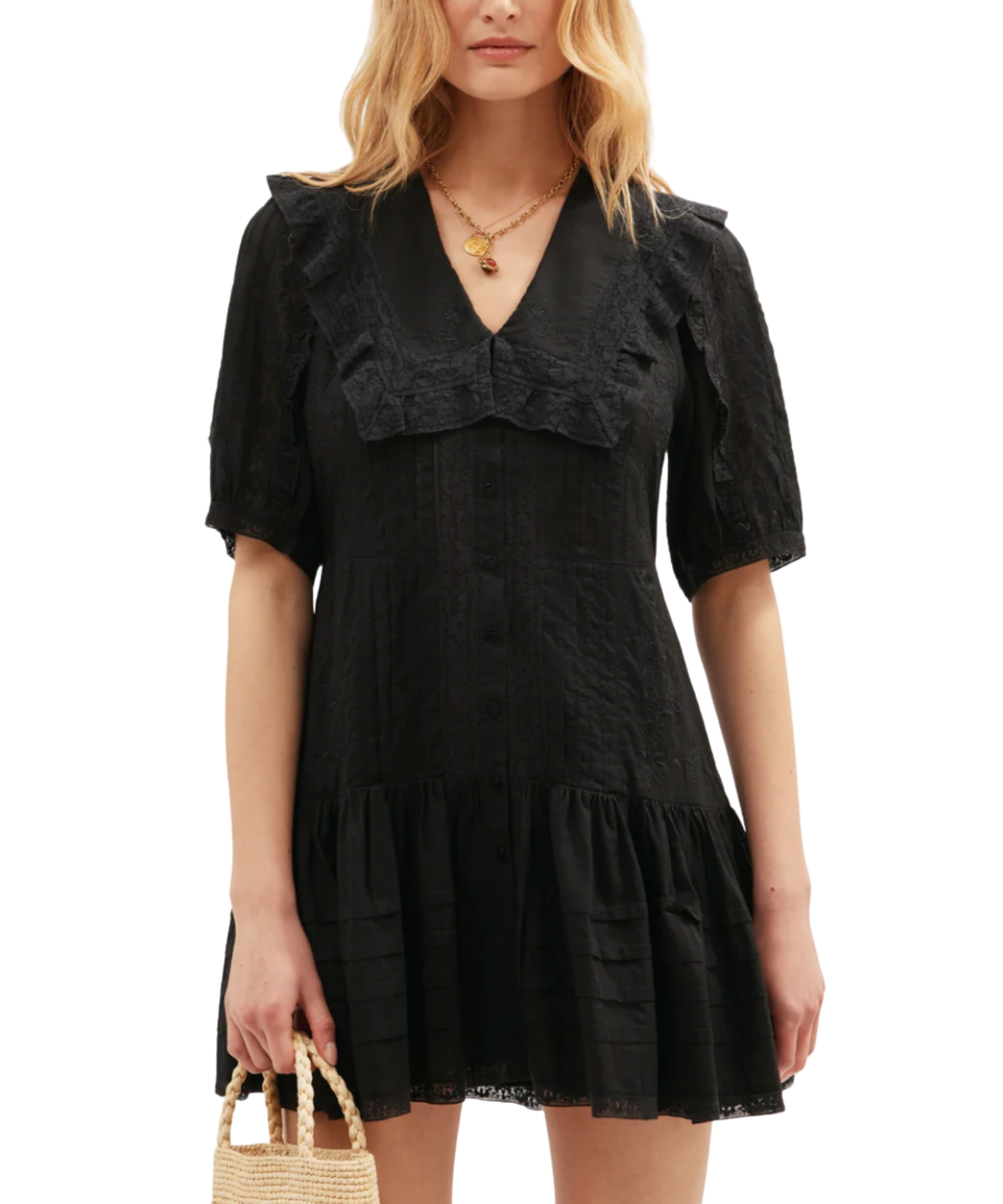 rixo dove cotton mini dress RIXO Dove Short-Sleeve V-Neck Mini Dress